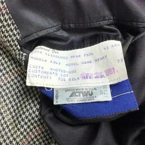 Gieves & Hawkes Men 43 R Houndstooth 2 Button Bespoke Blazer Silk Wool Black Tan - Picture 8 of 8